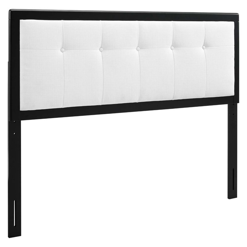 Pemberly Row Black White Tufted Queen Upholstered Wood Headboard