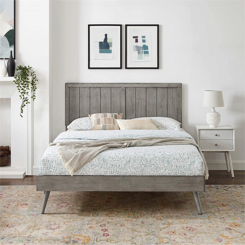 Pemberly Row Full Platform Bed in Grey with Splayed Legs