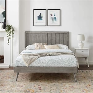 Pemberly Row Full Platform Bed in Grey with Splayed Legs