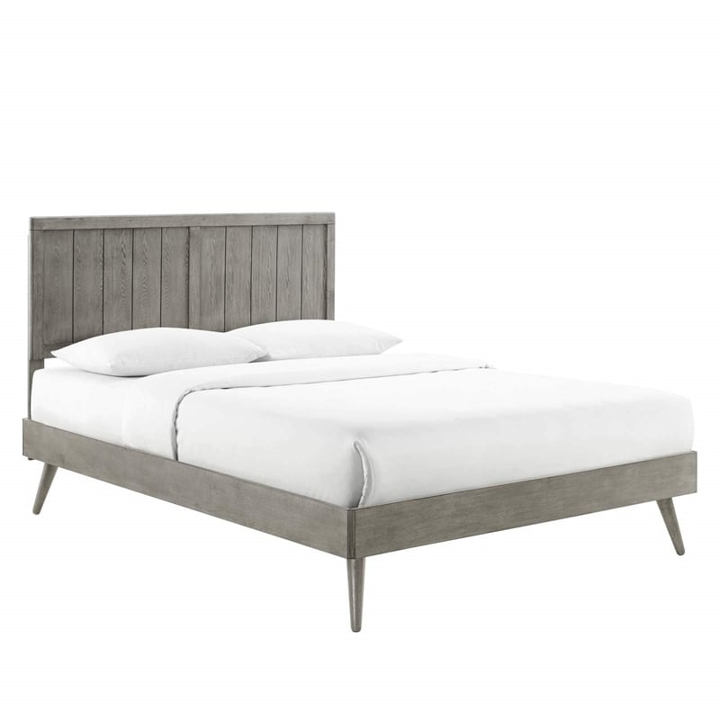 Pemberly Row Full Platform Bed in Grey with Splayed Legs