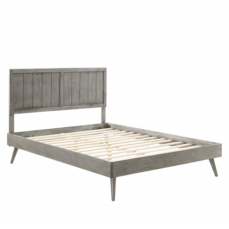 Pemberly Row Full Platform Bed in Grey with Splayed Legs