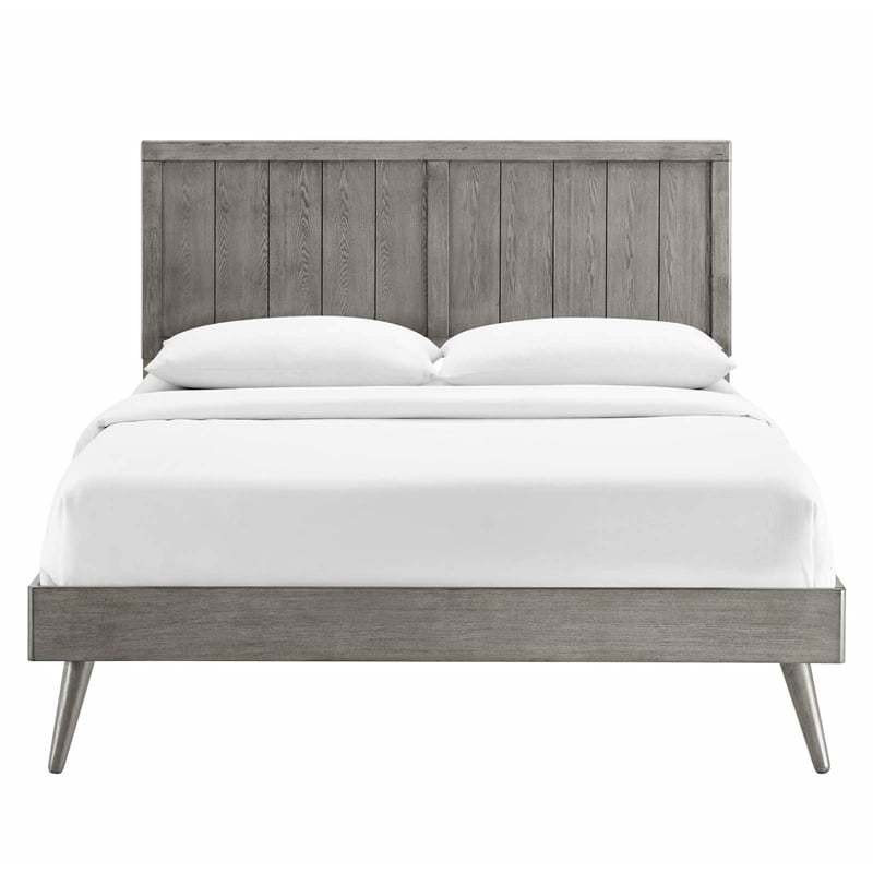 Pemberly Row Full Platform Bed in Grey with Splayed Legs