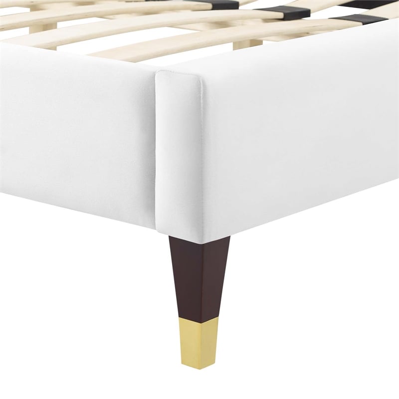 Pemberly Row Channel Tufted Velvet Queen Platform Bed with Gold Sleeves