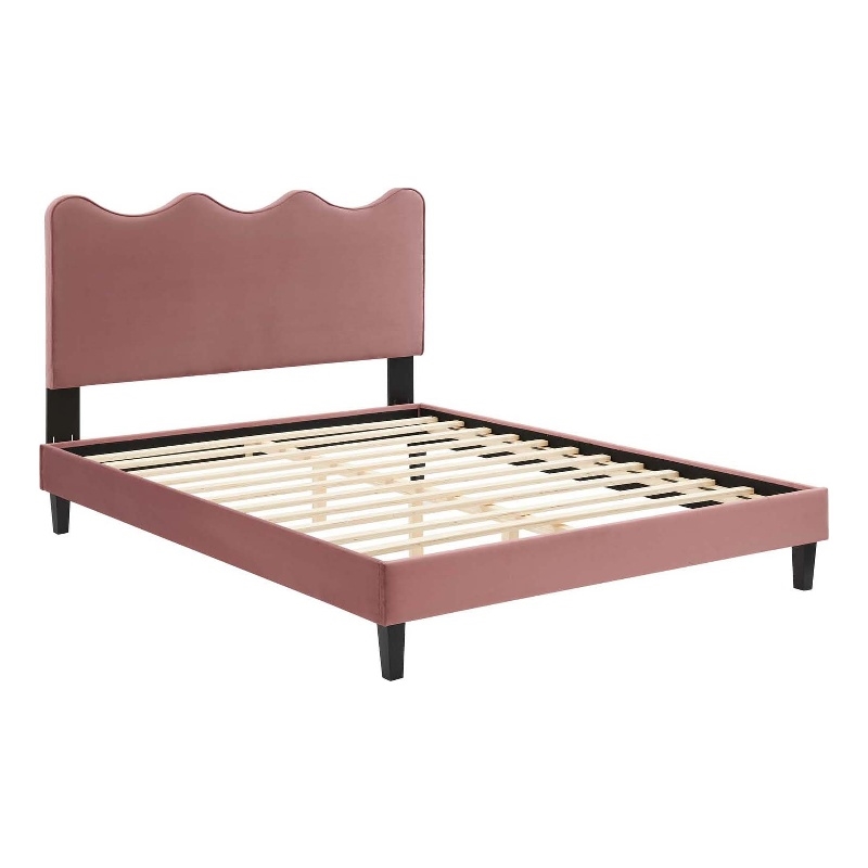 Pemberly Row Modern Performance Velvet Twin Platform Bed in Dusty Rose