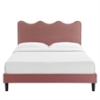 Pemberly Row Modern Performance Velvet Twin Platform Bed in Dusty Rose