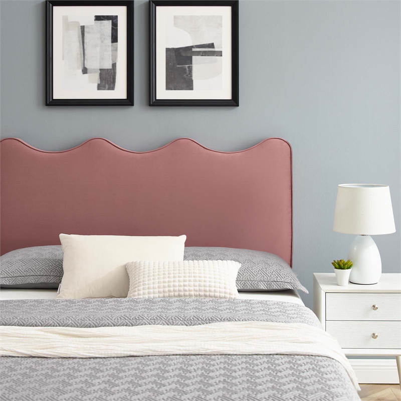 Pemberly Row Modern Performance Velvet Twin Platform Bed in Dusty Rose