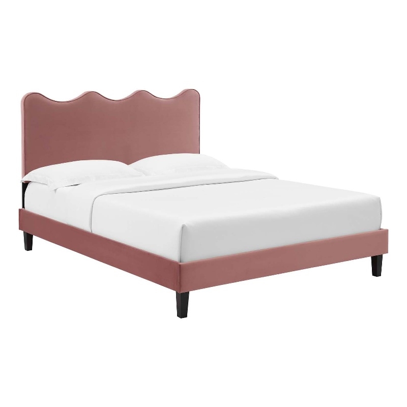 Pemberly Row Modern Performance Velvet Twin Platform Bed in Dusty Rose