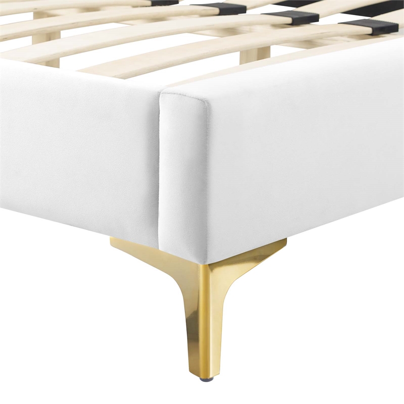 Pemberly Row Modern Full Platform Bed in White Performance Velvet