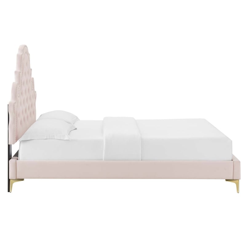 Pemberly Row Tufted Performance Velvet Queen Platform Bed - Pink