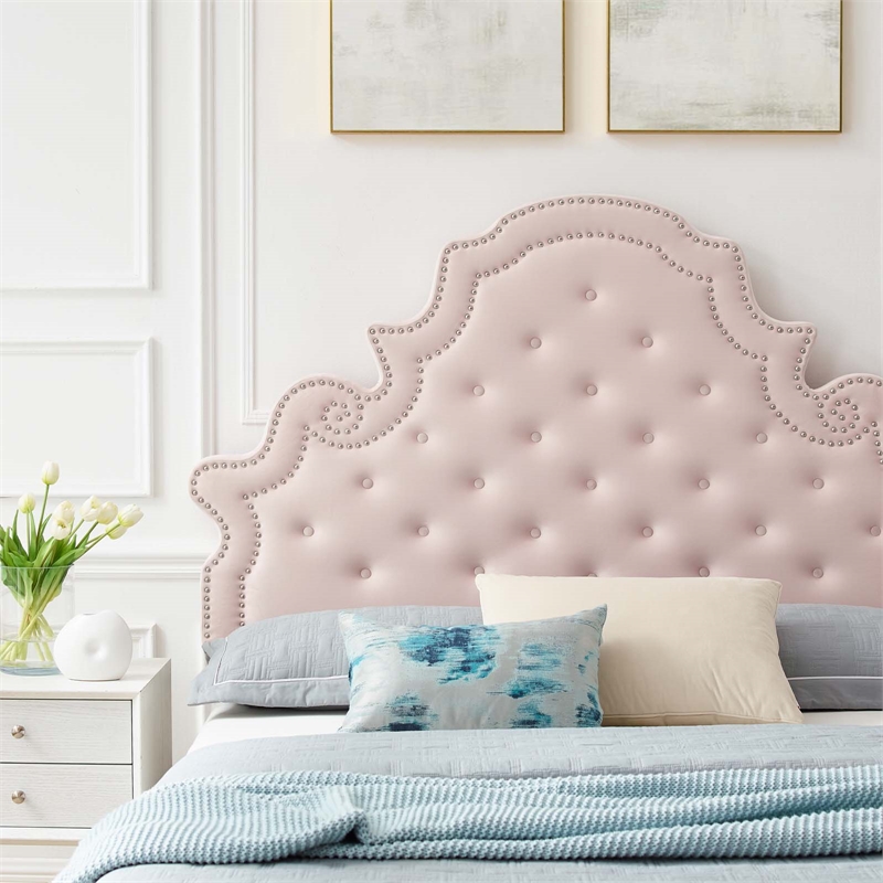 Pemberly Row Tufted Performance Velvet Queen Platform Bed - Pink