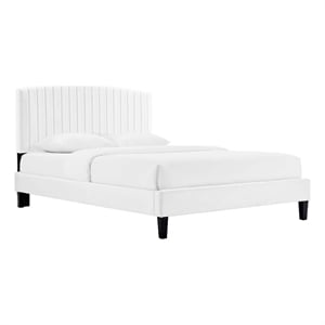 Pemberly Row Full Platform Bed with Channel Tufted Velvet in White