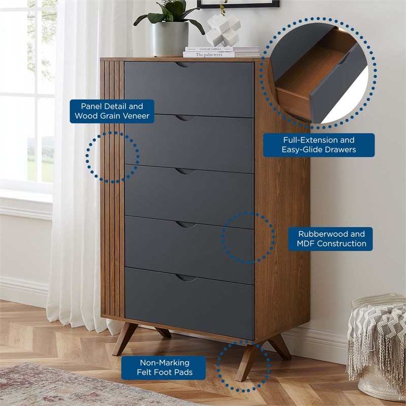 Pemberly Row Mid-century Modern Chest in Walnut and Gray Finish