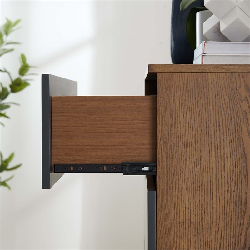 Pemberly Row Mid-century Modern Chest in Walnut and Gray Finish