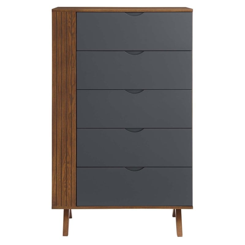 Pemberly Row Mid-century Modern Chest in Walnut and Gray Finish