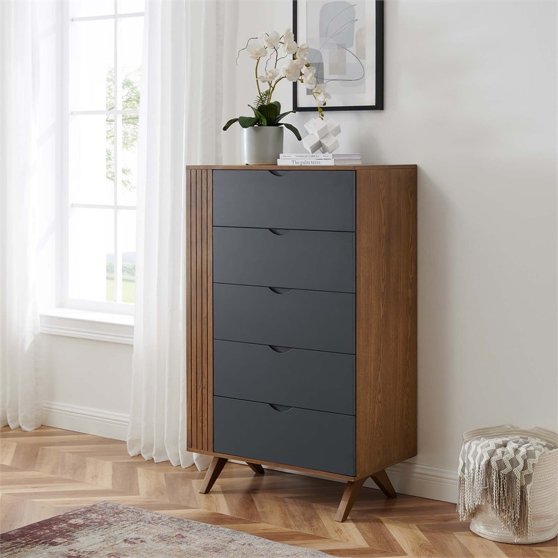 Pemberly Row Mid-century Modern Chest in Walnut and Gray Finish