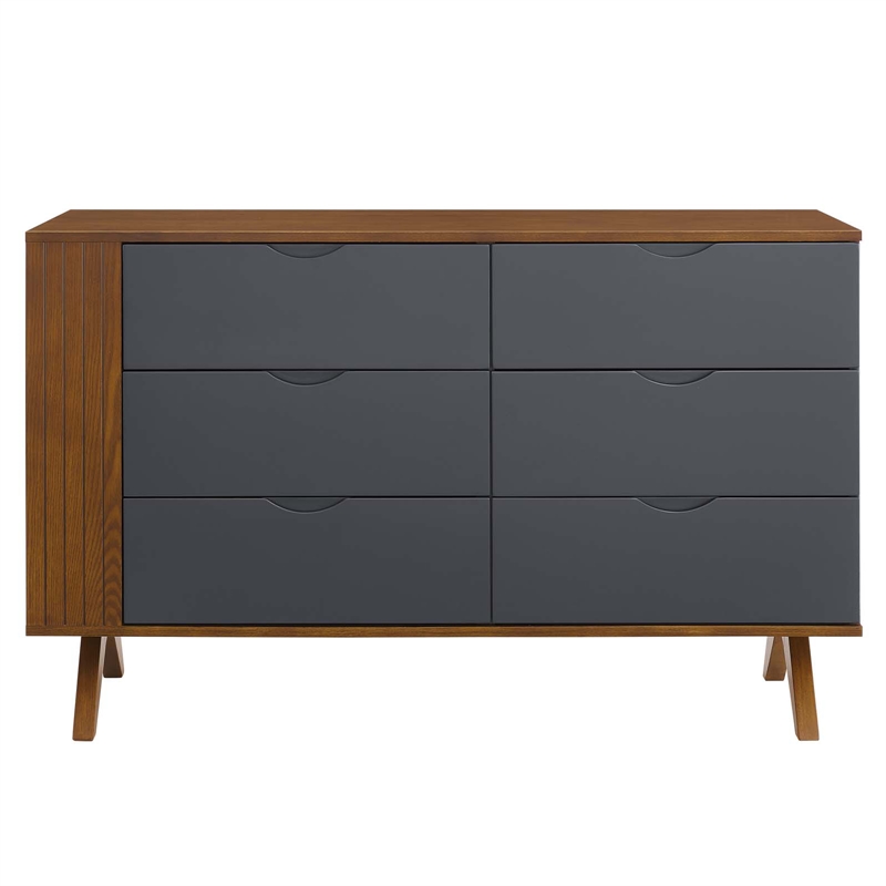 Pemberly Row Modern MDF Wood and Rubberwood Dresser in Walnut Gray