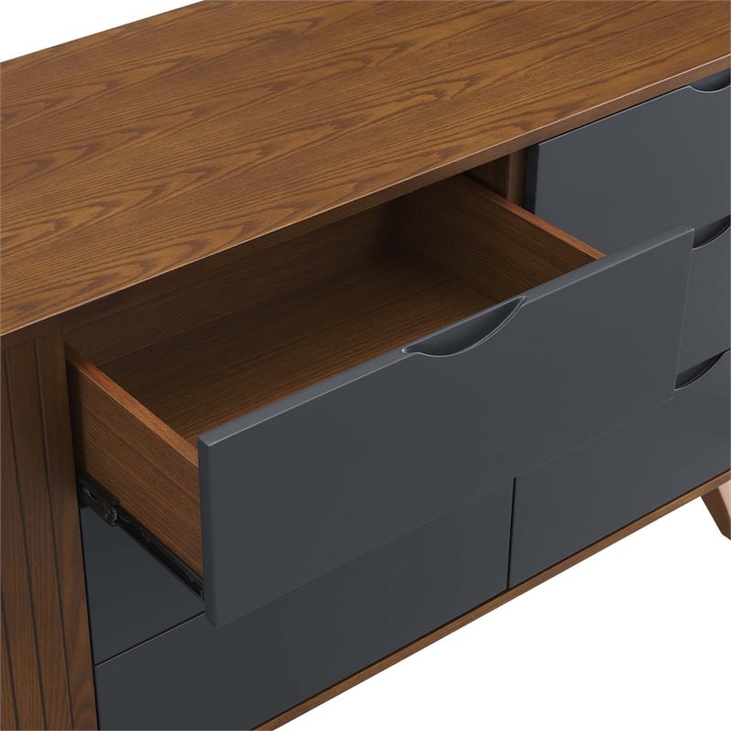 Pemberly Row Modern MDF Wood and Rubberwood Dresser in Walnut Gray