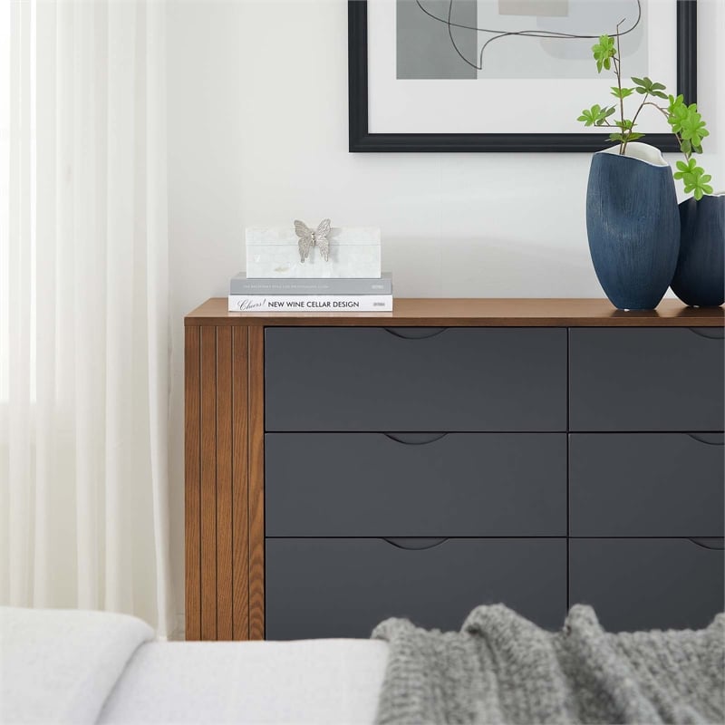 Pemberly Row Modern MDF Wood and Rubberwood Dresser in Walnut Gray