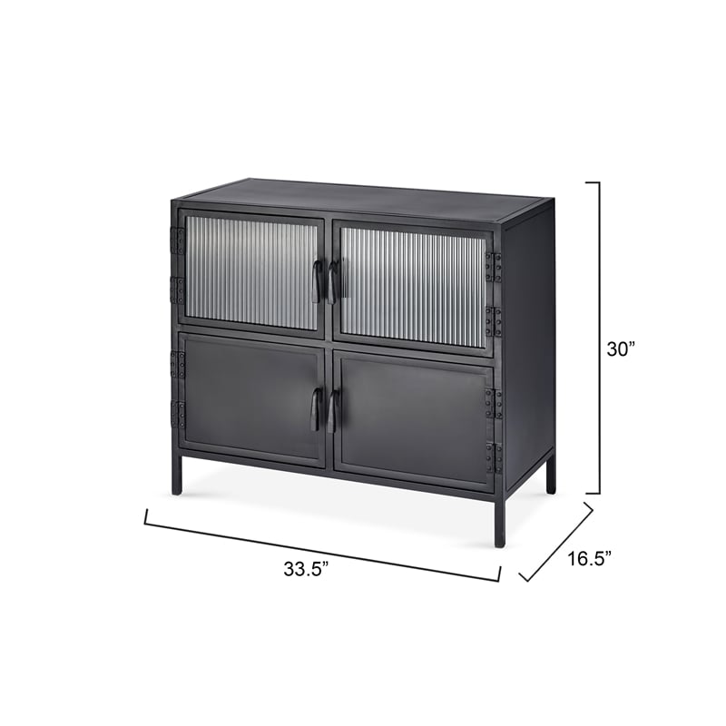 Pemberly Row Vitrino 4 Door Iron Side Table in Black Metal Finish