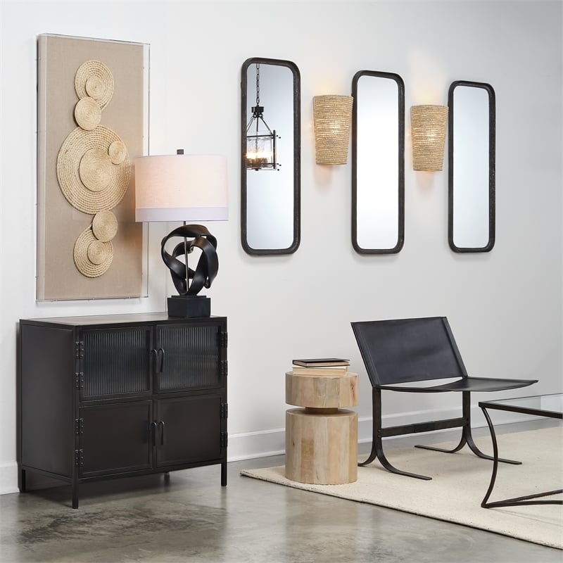 Pemberly Row Vitrino 4 Door Iron Side Table in Black Metal Finish