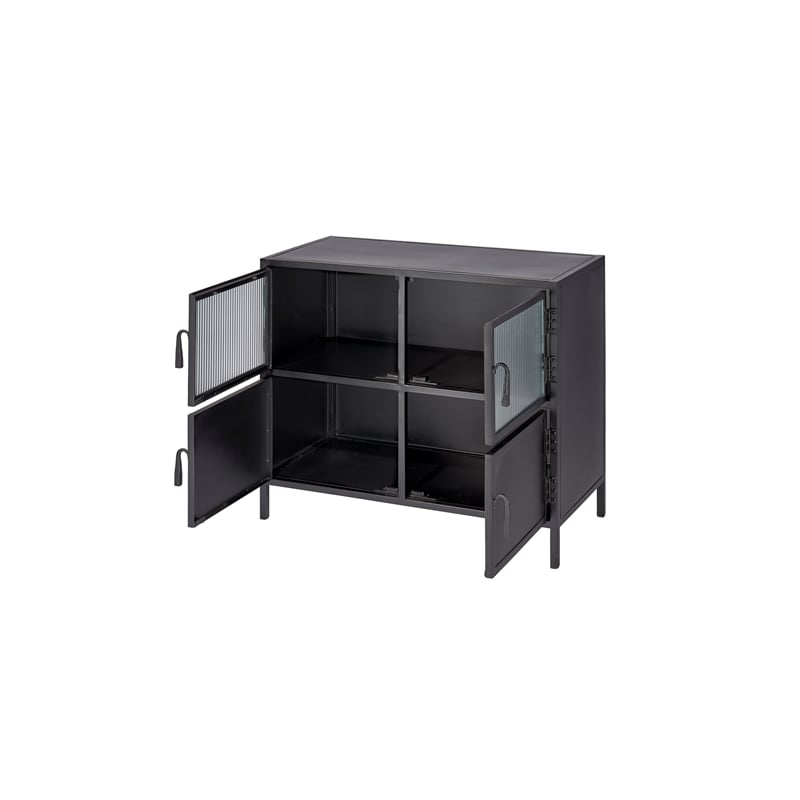Pemberly Row Vitrino 4 Door Iron Side Table in Black Metal Finish