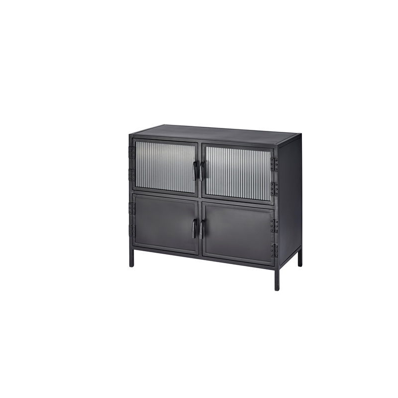 Pemberly Row Vitrino 4 Door Iron Side Table in Black Metal Finish