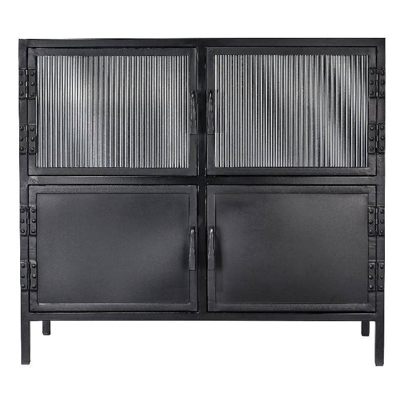Pemberly Row Vitrino 4 Door Iron Side Table in Black Metal Finish