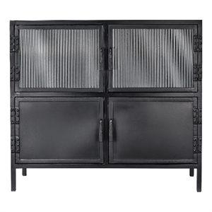 Pemberly Row Vitrino 4 Door Iron Side Table in Black Metal Finish