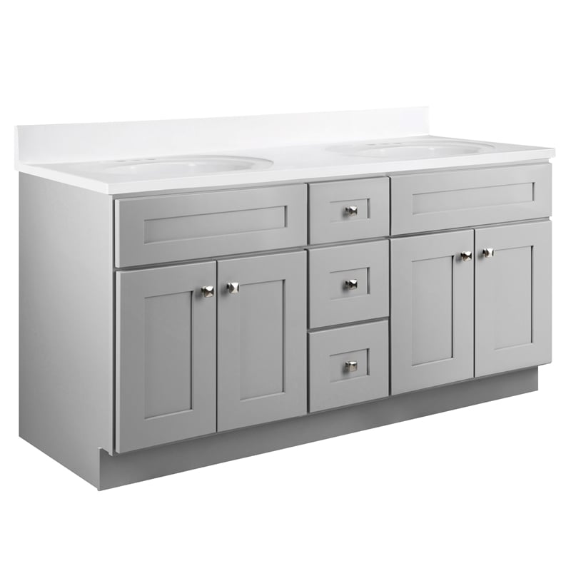 Pemberly Row 60-inch Solid Wood Bathroom Vanity in Gray Finish