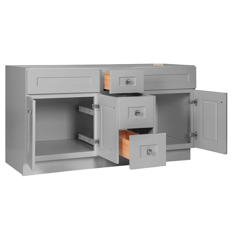Pemberly Row 60-inch Solid Wood Bathroom Vanity in Gray Finish