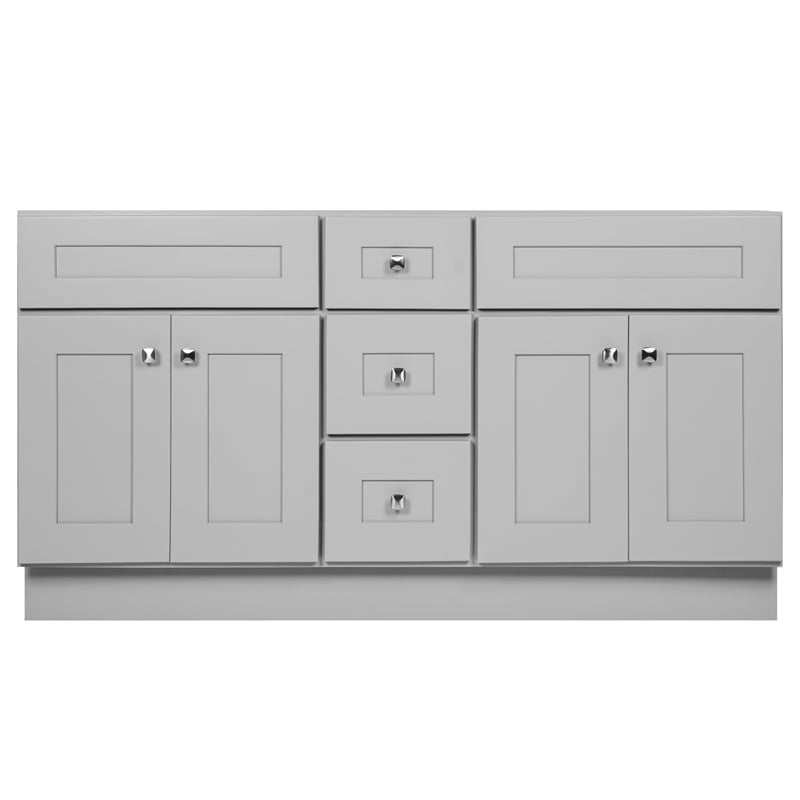 Pemberly Row 60-inch Solid Wood Bathroom Vanity in Gray Finish