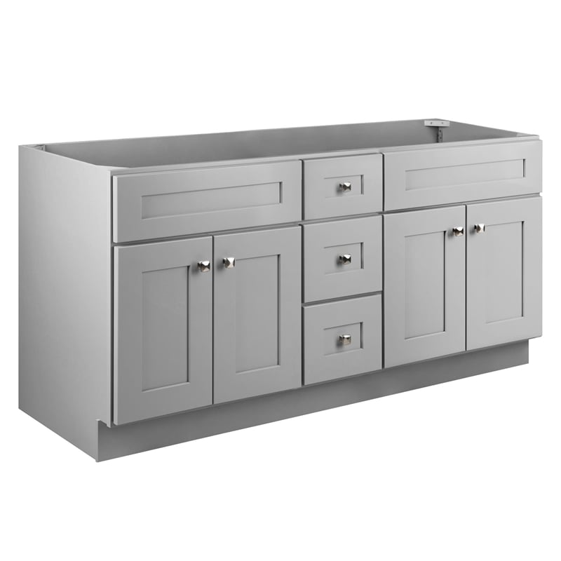 Pemberly Row 60-inch Solid Wood Bathroom Vanity in Gray Finish