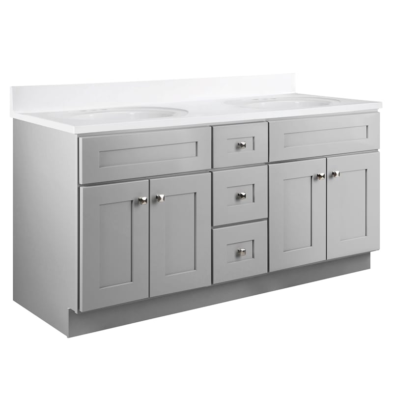 Pemberly Row 60-inch Solid Wood Bathroom Vanity in Gray Finish