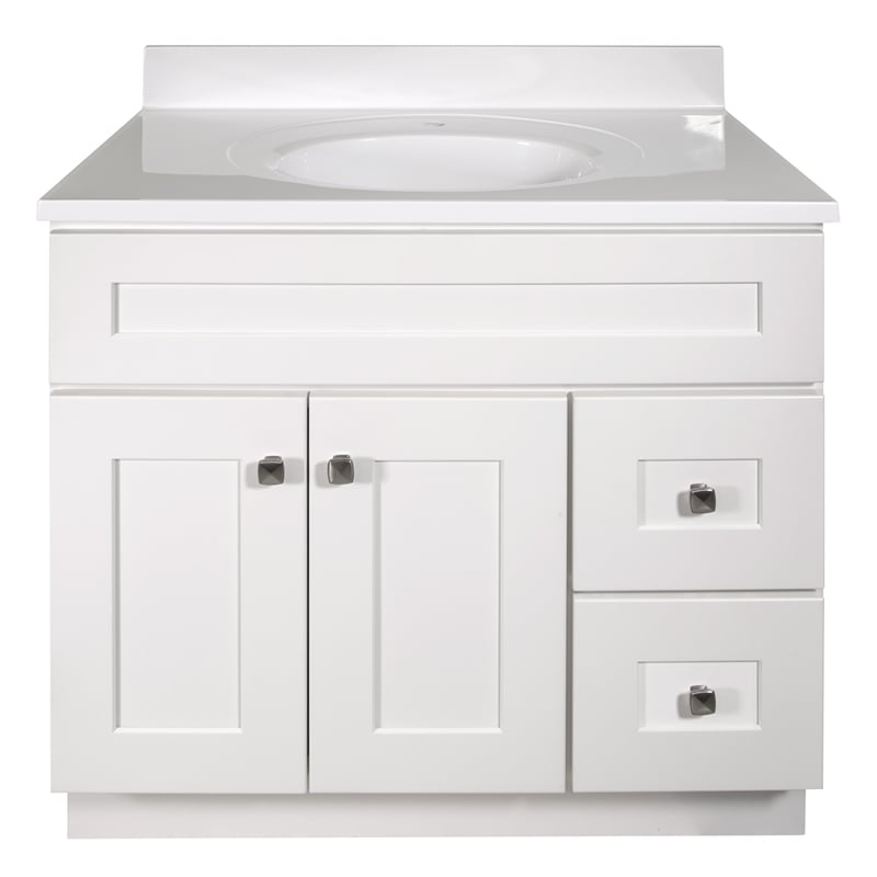 Pemberly Row 37-inch Solid Wood Bathroom Vanity in White w/ Top