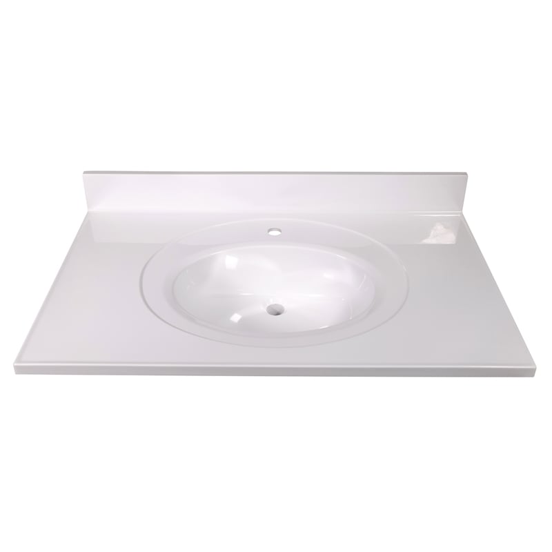 Pemberly Row 37-inch Solid Wood Bathroom Vanity in White w/ Top