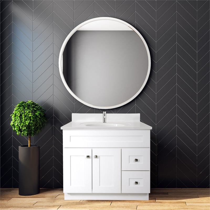 Pemberly Row 37-inch Solid Wood Bathroom Vanity in White w/ Top