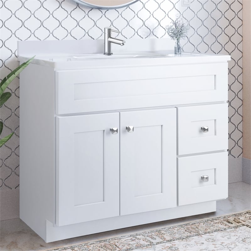 Pemberly Row 37-inch Solid Wood Bathroom Vanity in White w/ Top