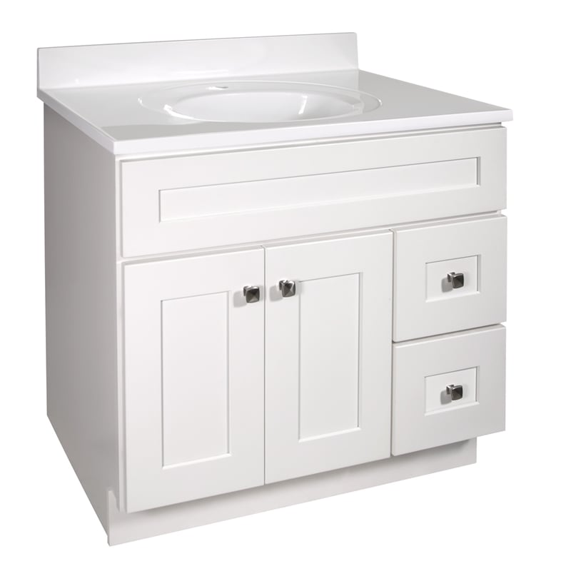 Pemberly Row 37-inch Solid Wood Bathroom Vanity in White w/ Top