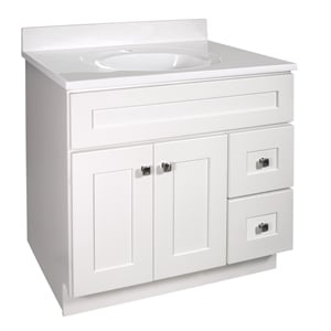 Pemberly Row 37-inch Solid Wood Bathroom Vanity in White w/ Top