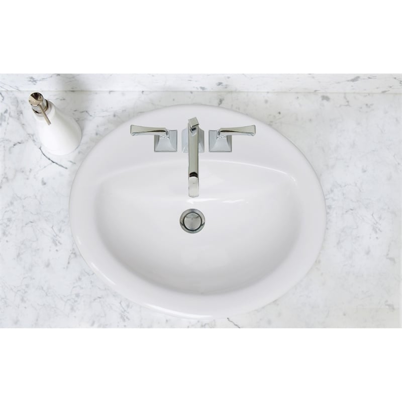 Pemberly Row Oval Ceramic Drop-In Sink with 20x17 Basin in White