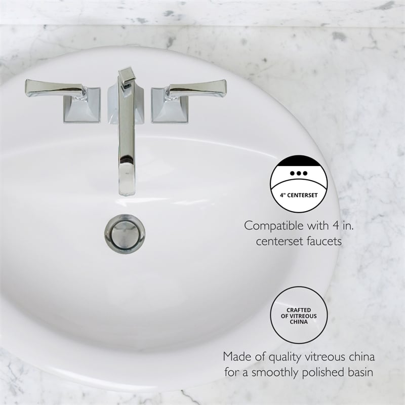 Pemberly Row Oval Ceramic Drop-In Sink with 20x17 Basin in White