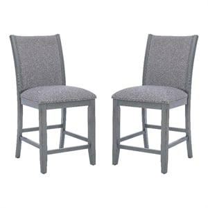 Pemberly Row Set of 2 Gray Wood Counter Stools with Light Gray Upholstery