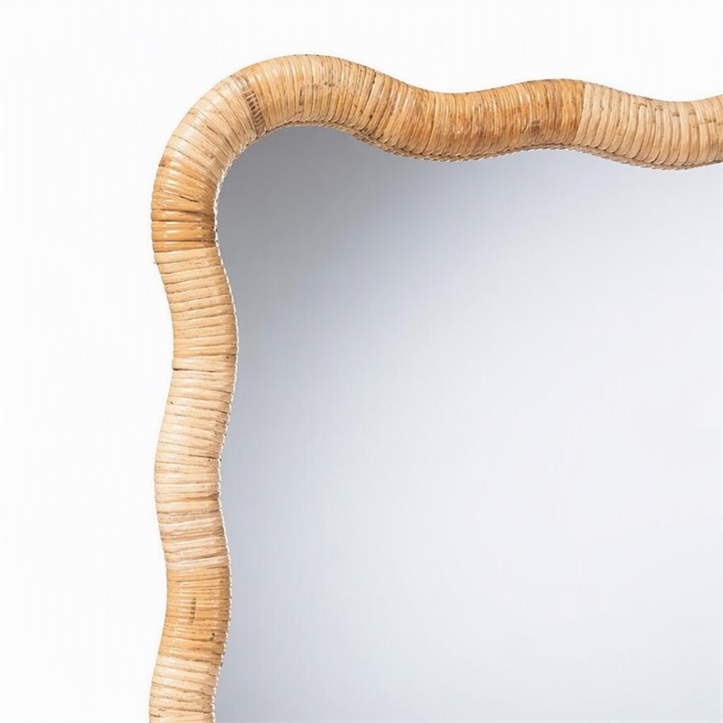 Pemberly Row Rasida Scalloped Rattan Wall Mirror with Wood Frame