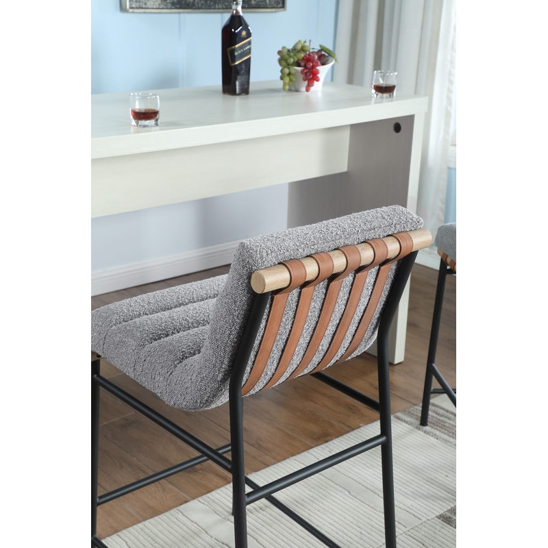 Pemberly Row Set of 2 26-in Counter Stools in Gray Boucle with Iron Legs