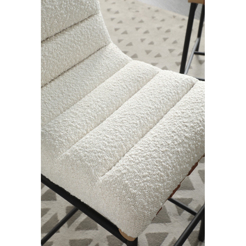 Pemberly Row Set of 2 26-in Counter Stools in White Boucle with Iron Legs