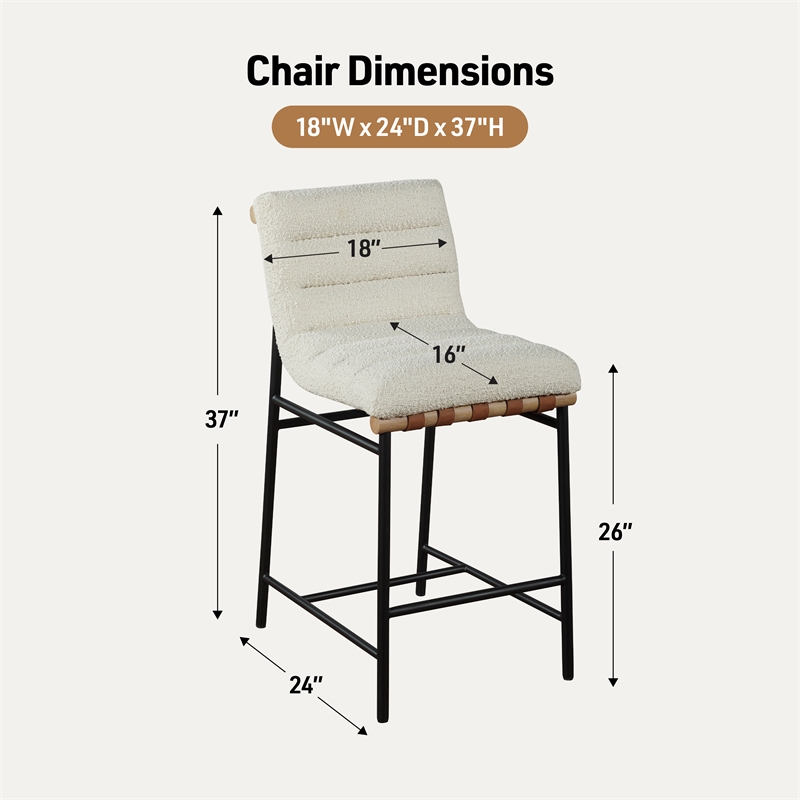 Pemberly Row Set of 4 26-in Counter Stools in White Boucle with Iron Legs