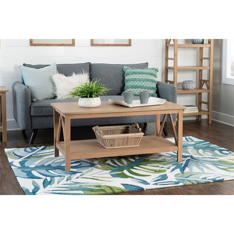Pemberly Row Pine Wood Coffee Table with Rustic Driftwood UV Finish