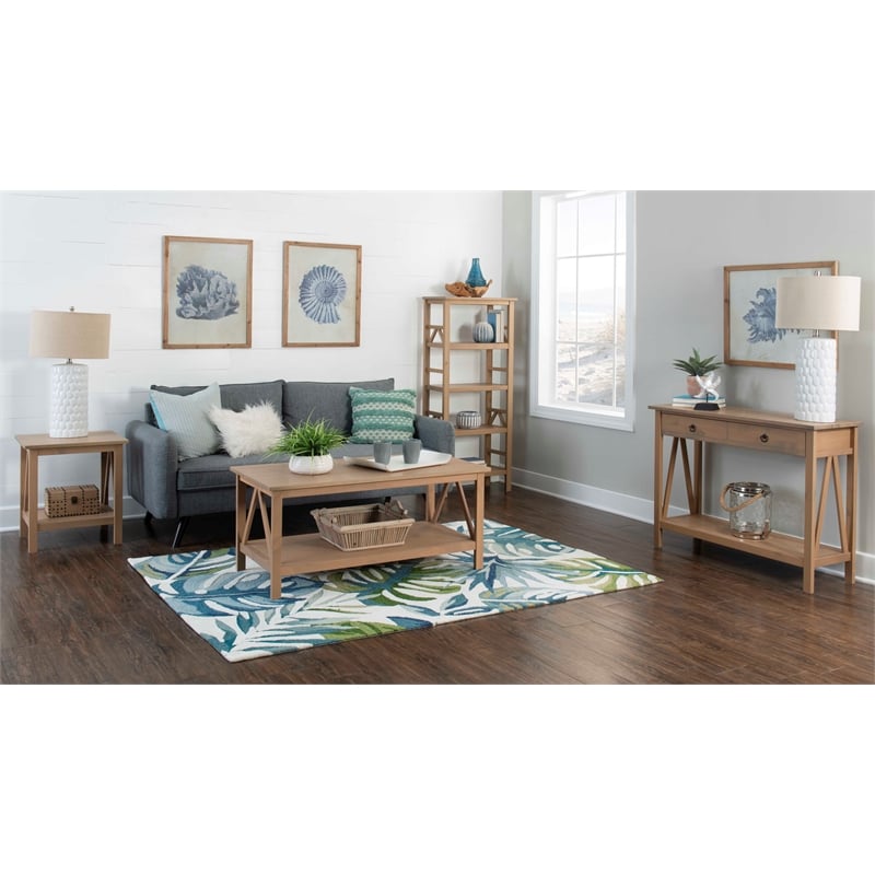 Pemberly Row Pine Wood Coffee Table with Rustic Driftwood UV Finish