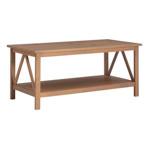 Pemberly Row Pine Wood Coffee Table with Rustic Driftwood UV Finish