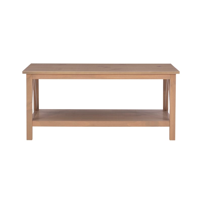 Pemberly Row Pine Wood Coffee Table with Rustic Driftwood UV Finish